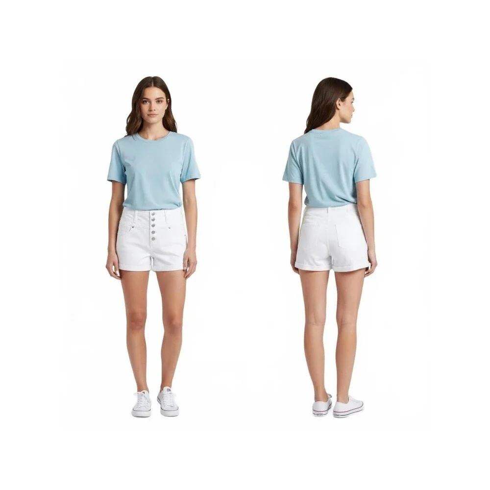 Junior White Denim Shorts High Waist Three Button